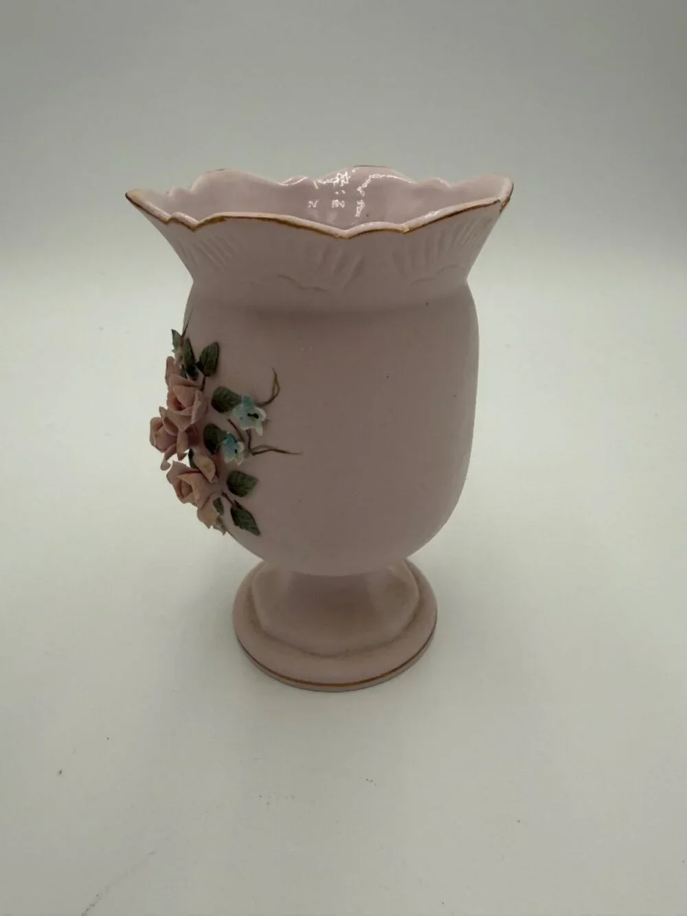 Vintage Lefton Pink Ceramic Vase Hand-Painted Floral Design 6